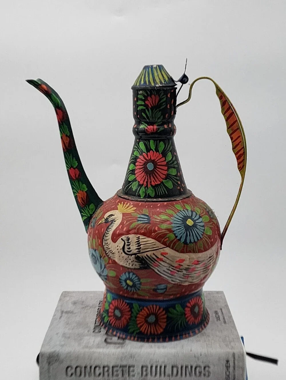Vintage Boho Traditional Persian Folk Art Decorative Floral Motifs Tin Pitcher